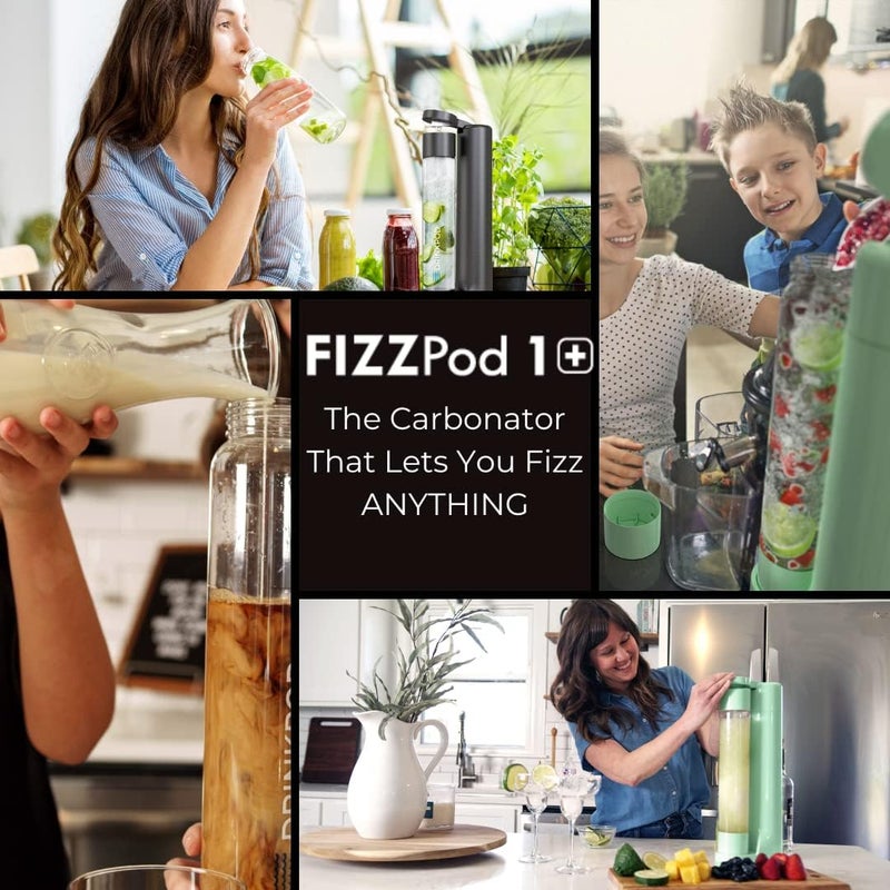 DRINKPOD Fizzpod Soda Maker Home Soda Carbonation,Fizzy Bubbly Drink Machine with 3 PET Bottles, 3 Caps, 1 Carbonator Cap and Manual, Coffee, Tea and Cocktail Drinks with Fruit (Ash Green) - Image 2